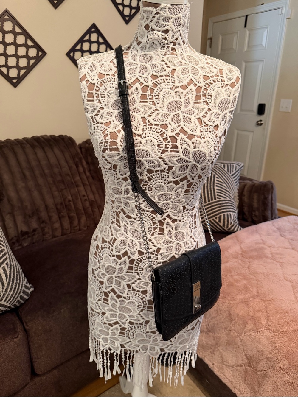 GUESS Ravenell Crossbody Flap Bag - Black Embossed G Logo with Silver Hardware